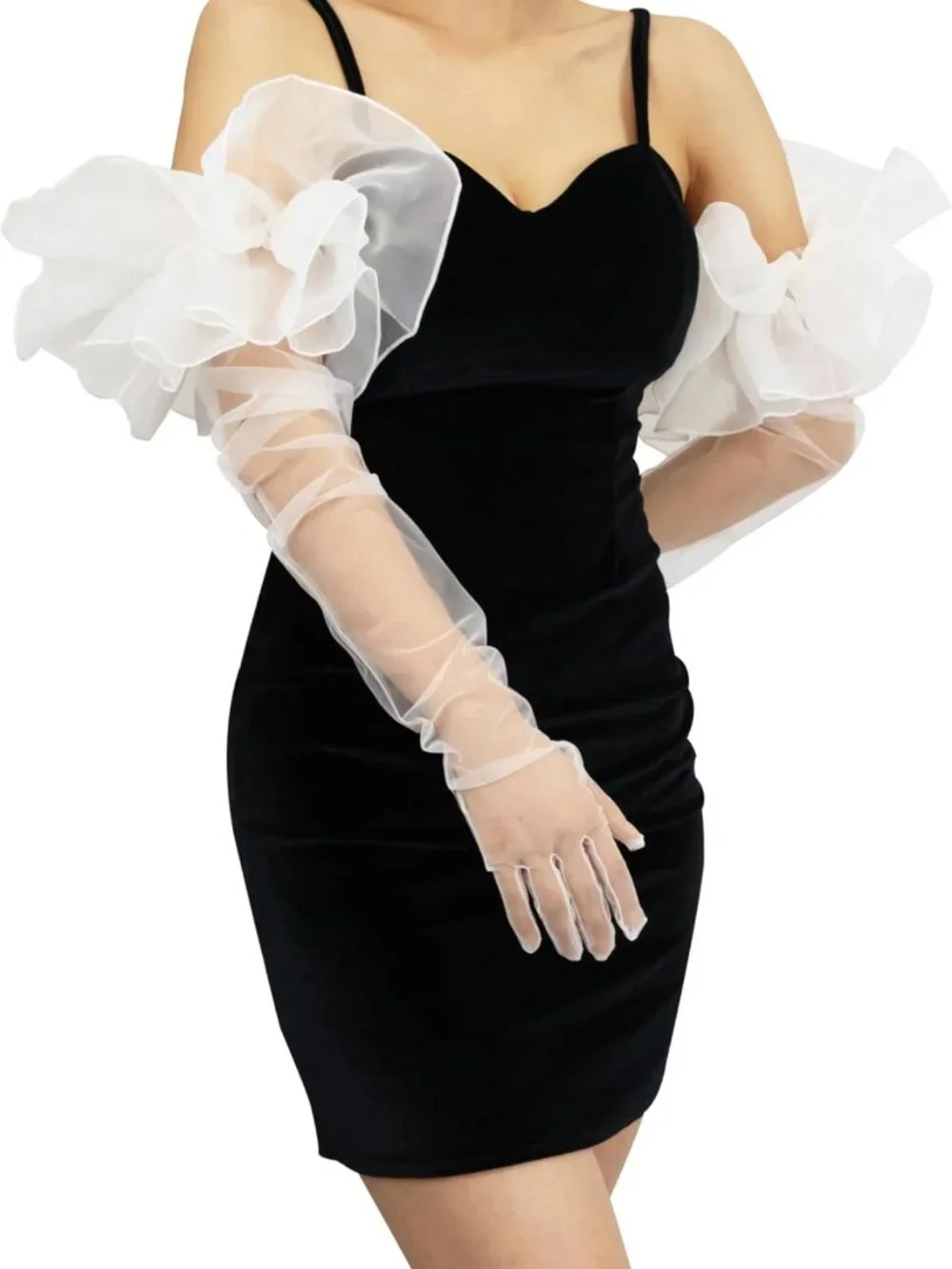 Oversized Sheer Long Tulle Mesh Gloves for Women - Elegant Fashion Accessory